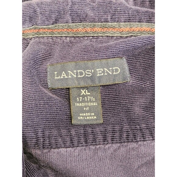 Land's End Corduroy Shirt Men's XL 17-17.5 Blue Long Sleeve Button Up Pockets - Picture 4 of 8